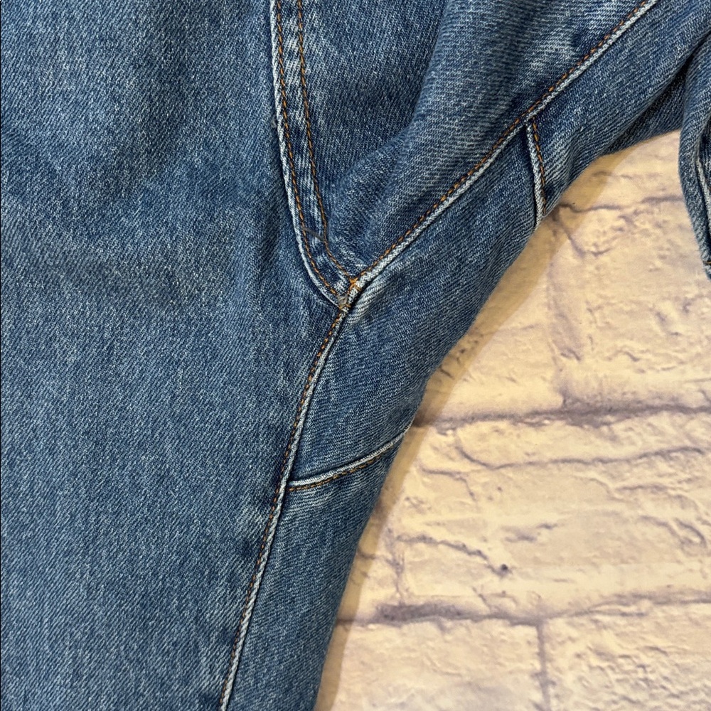 ZARA Baggy Paper Bag Waist High Rise Denim Blue Jeans Size 0 - Picture 5 of 10